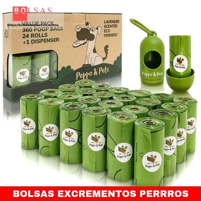 Peppo and Pets - Bolsas para recoger excrementos - 24 rollos- 360 bolsas + 1 dispensador- Olor a lavanda- Biodegradables-Resistentes